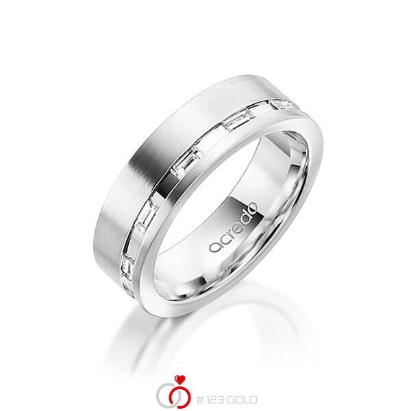 klassischer Trauring/Ehering in Weißgold 585 mit zus. 0,25 ct. Baguette-Diamant tw, vs von acredo - A-1559-1 klassischer Trauring/Ehering in Weißgold 585 mit zus. 0,25 ct. Baguette-Diamant tw, vs von acredo - A-1559-1