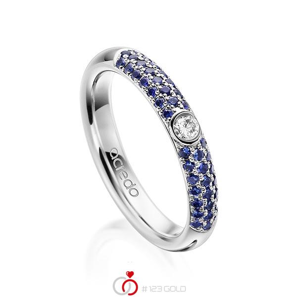 klassischer Trauring/Ehering in Weißgold 585 mit zus. 0,416 ct. Brillant Saphir Blau (A 10) tw, si von acredo - A-1911-1 klassischer Trauring/Ehering in Weißgold 585 mit zus. 0,416 ct. Brillant Saphir Blau (A 10) tw, si von acredo - A-1911-1