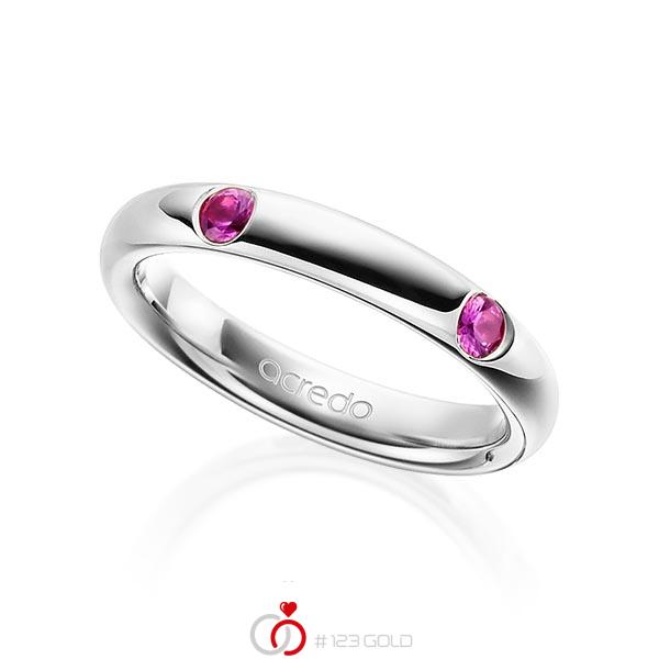 klassischer Trauring/Ehering in Weißgold 585 mit zus. 0,4 ct. Brillant Saphir Pink (A 10) von acredo - A-1909-10 klassischer Trauring/Ehering in Weißgold 585 mit zus. 0,4 ct. Brillant Saphir Pink (A 10) von acredo - A-1909-10