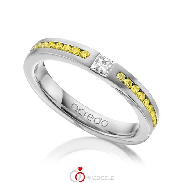 klassischer Trauring/Ehering in Weißgold 585 mit zus. 0,72 ct. Prinzess-Diamant & Brillant tw, if gelb von acredo - A-1241-11 klassischer Trauring/Ehering in Weißgold 585 mit zus. 0,72 ct. Prinzess-Diamant & Brillant tw, if gelb von acredo - A-1241-11