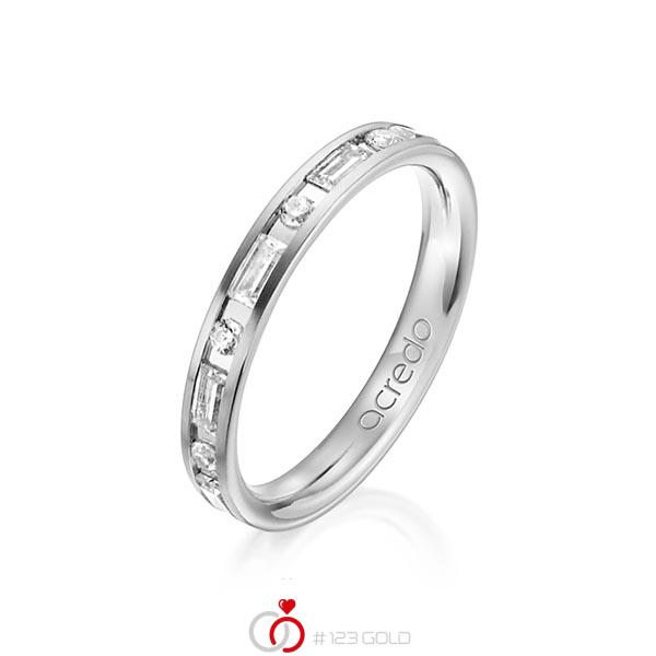 klassischer Trauring/Ehering in Weißgold 750 mit zus. 0,765 ct. Brillant & Baguette-Diamant tw, si tw, vs von acredo - A-1271-9 klassischer Trauring/Ehering in Weißgold 750 mit zus. 0,765 ct. Brillant & Baguette-Diamant tw, si tw, vs von acredo - A-1271-9