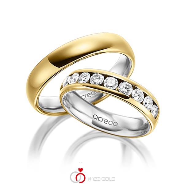 Paar bicolor Memoire-Trauringe/Eheringe in aussen Gelbgold 750 , innen Platin 950 halbausgefasst mit zus. 1,1 ct. Brillant tw, si von acredo - A-1534-10 Paar bicolor Memoire-Trauringe/Eheringe in aussen Gelbgold 750 , innen Platin 950 halbausgefasst mit zus. 1,1 ct. Brillant tw, si von acredo - A-1534-10