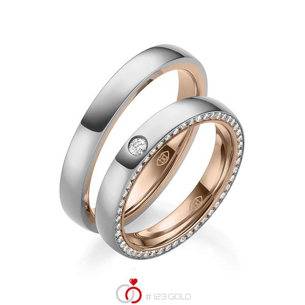 Paar bicolor Memoire-Trauringe/Eheringe in aussen Graugold 585 , innen Rotgold 585 vollausgefasst mit zus. 0,31 ct. Brillant tw, si - UQ-1008-1 Paar bicolor Memoire-Trauringe/Eheringe in aussen Graugold 585 , innen Rotgold 585 vollausgefasst mit zus. 0,31 ct. Brillant tw, si - UQ-1008-1
