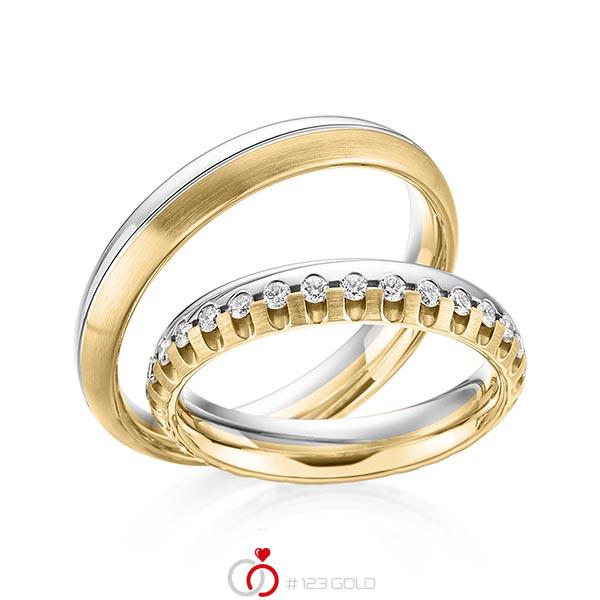 Paar bicolor Memoire-Trauringe/Eheringe in Gelbgold 585 Graugold 585 vollausgefasst mit zus. 0,72 ct. Brillant tw, si von Steinberg - Q-1485-10 Paar bicolor Memoire-Trauringe/Eheringe in Gelbgold 585 Graugold 585 vollausgefasst mit zus. 0,72 ct. Brillant tw, si von Steinberg - Q-1485-10