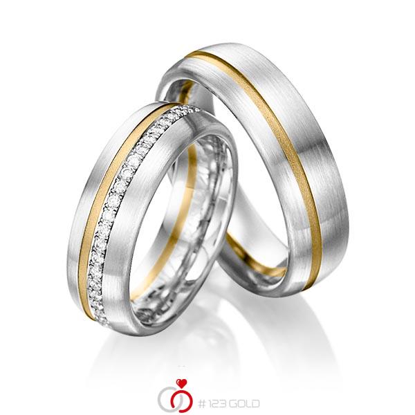Paar bicolor Memoire-Trauringe/Eheringe in Graugold 585 Gelbgold 585 halbausgefasst mit zus. 0,176 ct. Brillant tw, si von Steinberg - Q-1199-1 Paar bicolor Memoire-Trauringe/Eheringe in Graugold 585 Gelbgold 585 halbausgefasst mit zus. 0,176 ct. Brillant tw, si von Steinberg - Q-1199-1