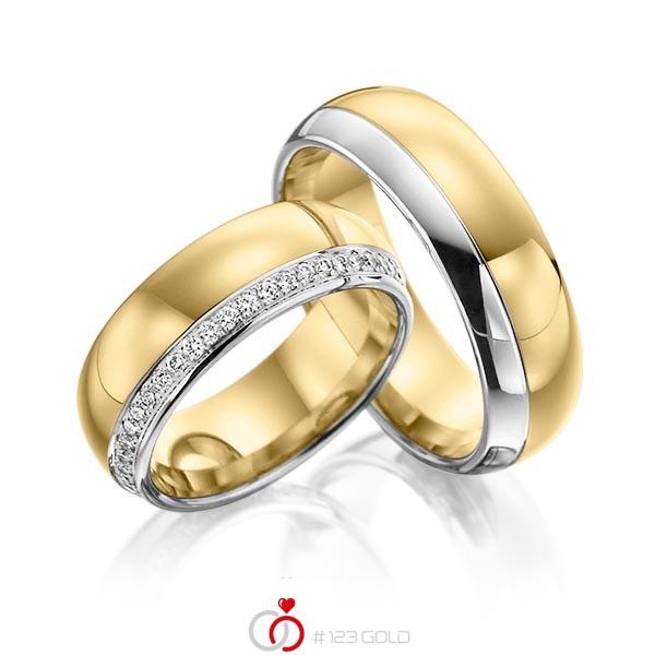 Paar bicolor Memoire-Trauringe/Eheringe in Graugold 585 Gelbgold 585 vollausgefasst mit zus. 0,48 ct. Brillant tw, si von Steinberg - Q-1069-8 Paar bicolor Memoire-Trauringe/Eheringe in Graugold 585 Gelbgold 585 vollausgefasst mit zus. 0,48 ct. Brillant tw, si von Steinberg - Q-1069-8