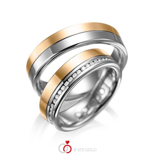 Paar bicolor Memoire-Trauringe/Eheringe in Graugold dunkel 585 Roségold 585 vollausgefasst mit zus. 0,47 ct. Brillant tw, si von acredo - A-1005-15 Paar bicolor Memoire-Trauringe/Eheringe in Graugold dunkel 585 Roségold 585 vollausgefasst mit zus. 0,47 ct. Brillant tw, si von acredo - A-1005-15