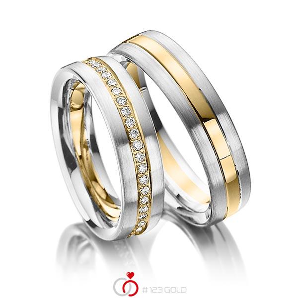 Paar bicolor Memoire-Trauringe/Eheringe in Palladium 950 Gelbgold 750 vollausgefasst mit zus. 0,48 ct. Brillant tw, si von Steinberg - Q-1090-1 Paar bicolor Memoire-Trauringe/Eheringe in Palladium 950 Gelbgold 750 vollausgefasst mit zus. 0,48 ct. Brillant tw, si von Steinberg - Q-1090-1