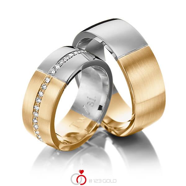 Paar bicolor Memoire-Trauringe/Eheringe in Roségold 585 Graugold dunkel 585 halbausgefasst mit zus. 0,22 ct. Brillant tw, si von 123gold - P-1119-13 Paar bicolor Memoire-Trauringe/Eheringe in Roségold 585 Graugold dunkel 585 halbausgefasst mit zus. 0,22 ct. Brillant tw, si von 123gold - P-1119-13