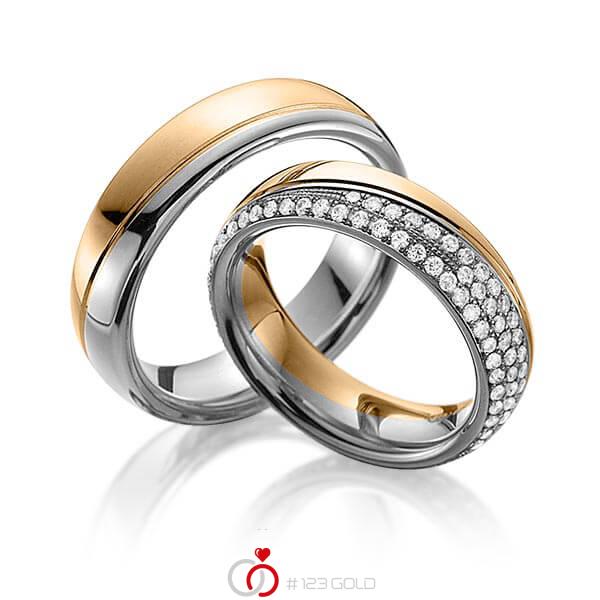 Paar bicolor Memoire-Trauringe/Eheringe in Roségold 585 Graugold dunkel 585 vollausgefasst mit zus. 0,85 ct. Brillant tw, vs von 123gold - Y-1276-3 Paar bicolor Memoire-Trauringe/Eheringe in Roségold 585 Graugold dunkel 585 vollausgefasst mit zus. 0,85 ct. Brillant tw, vs von 123gold - Y-1276-3