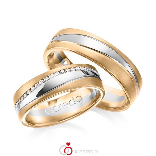 Paar bicolor Memoire-Trauringe/Eheringe in Roségold 585 Weissgold 585 vollausgefasst mit zus. 0,4 ct. Brillant tw, si von acredo - A-1153-14 Paar bicolor Memoire-Trauringe/Eheringe in Roségold 585 Weissgold 585 vollausgefasst mit zus. 0,4 ct. Brillant tw, si von acredo - A-1153-14