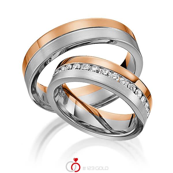 Paar bicolor Memoire-Trauringe/Eheringe in Rotgold 585 Graugold 585 vollausgefasst mit zus. 0,99 ct. Brillant tw, si von Steinberg - Q-1194-3 Paar bicolor Memoire-Trauringe/Eheringe in Rotgold 585 Graugold 585 vollausgefasst mit zus. 0,99 ct. Brillant tw, si von Steinberg - Q-1194-3
