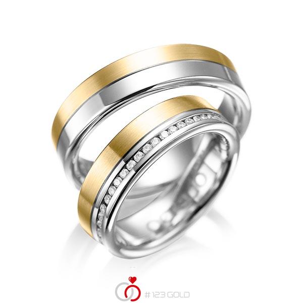 Paar bicolor Memoire-Trauringe/Eheringe in Weissgold 585 Gelbgold 585 vollausgefasst mit zus. 0,47 ct. Brillant tw, si von acredo - A-1005-7 Paar bicolor Memoire-Trauringe/Eheringe in Weissgold 585 Gelbgold 585 vollausgefasst mit zus. 0,47 ct. Brillant tw, si von acredo - A-1005-7