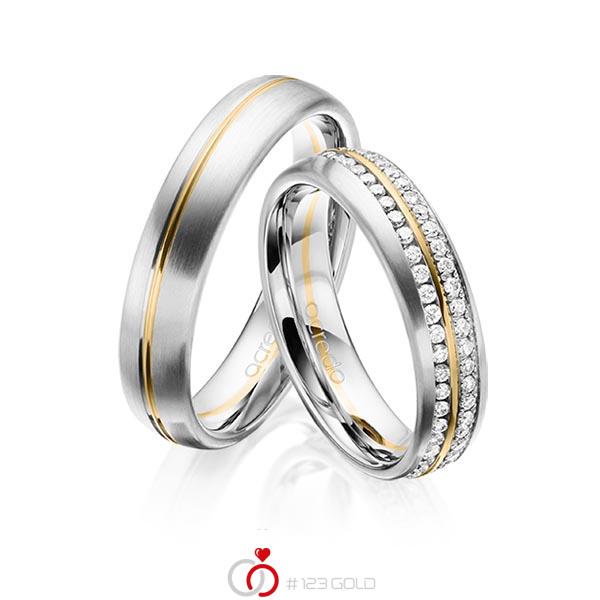 Paar bicolor Memoire-Trauringe/Eheringe in Weissgold 585 Gelbgold 585 vollausgefasst mit zus. 0,784 ct. Brillant tw, si von acredo - A-1630-2 Paar bicolor Memoire-Trauringe/Eheringe in Weissgold 585 Gelbgold 585 vollausgefasst mit zus. 0,784 ct. Brillant tw, si von acredo - A-1630-2