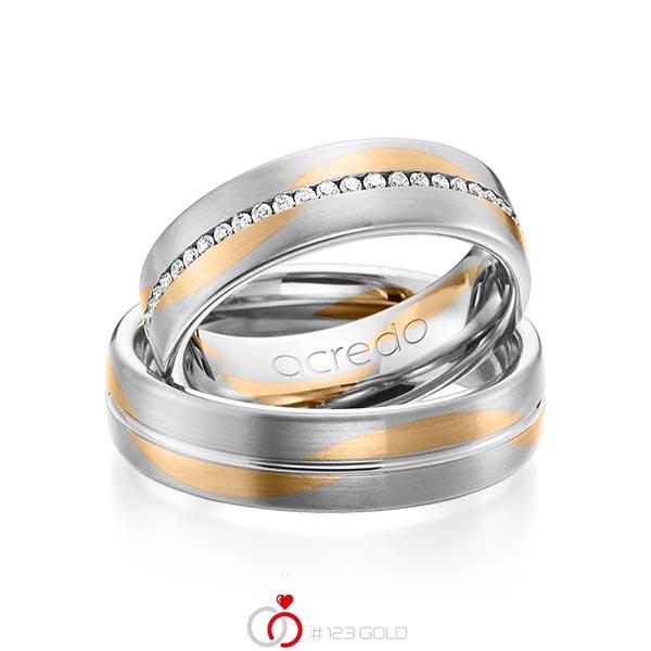 Paar bicolor Memoire-Trauringe/Eheringe in Weissgold 585 Roségold 585 vollausgefasst mit zus. 0,408 ct. Brillant tw, si von acredo - A-1161-3 Paar bicolor Memoire-Trauringe/Eheringe in Weissgold 585 Roségold 585 vollausgefasst mit zus. 0,408 ct. Brillant tw, si von acredo - A-1161-3