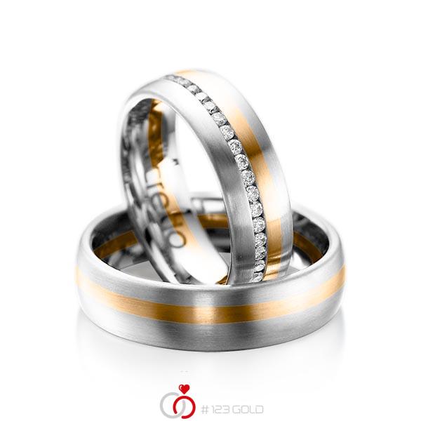 Paar bicolor Memoire-Trauringe/Eheringe in Weißgold 585 Roségold 585 vollausgefasst mit zus. 0,47 ct. Brillant tw, si von acredo - A-1014-2 Paar bicolor Memoire-Trauringe/Eheringe in Weißgold 585 Roségold 585 vollausgefasst mit zus. 0,47 ct. Brillant tw, si von acredo - A-1014-2
