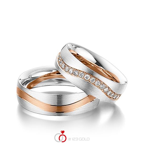 Paar bicolor Memoire-Trauringe/Eheringe in Weißgold 585 Rotgold 585 vollausgefasst mit zus. 0,72 ct. Brillant tw, si von Steinberg - Q-1087-1 Paar bicolor Memoire-Trauringe/Eheringe in Weißgold 585 Rotgold 585 vollausgefasst mit zus. 0,72 ct. Brillant tw, si von Steinberg - Q-1087-1