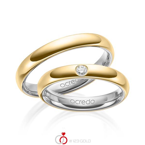 Paar bicolor Trauringe/Eheringe in außen Gelbgold 750 , innen Platin 950 mit zus. 0,06 ct. Brillant tw, si von acredo - A-1465-13 Paar bicolor Trauringe/Eheringe in außen Gelbgold 750 , innen Platin 950 mit zus. 0,06 ct. Brillant tw, si von acredo - A-1465-13