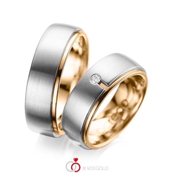 Paar bicolor Trauringe/Eheringe in aussen Graugold 585 , innen Roségold 585 mit zus. 0,03 ct. Brillant tw, si von acredo - A-1090-5 Paar bicolor Trauringe/Eheringe in aussen Graugold 585 , innen Roségold 585 mit zus. 0,03 ct. Brillant tw, si von acredo - A-1090-5