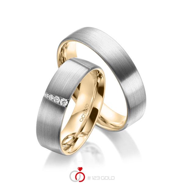 Paar bicolor Trauringe/Eheringe in aussen Graugold 585 , innen Roségold 585 mit zus. 0,048 ct. Brillant tw, si von acredo - A-1950-1 Paar bicolor Trauringe/Eheringe in aussen Graugold 585 , innen Roségold 585 mit zus. 0,048 ct. Brillant tw, si von acredo - A-1950-1