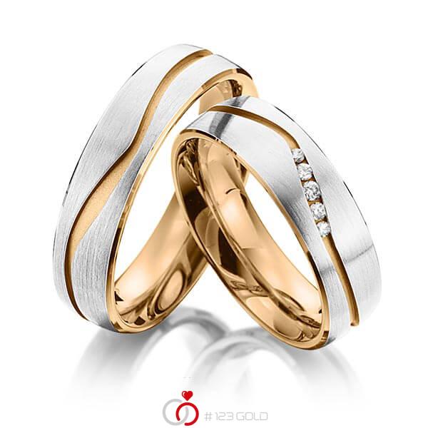 Paar bicolor Trauringe/Eheringe in aussen Graugold 585 , innen Roségold 585 mit zus. 0,07 ct. Brillant tw, si von 123gold - P-1151-3 Paar bicolor Trauringe/Eheringe in aussen Graugold 585 , innen Roségold 585 mit zus. 0,07 ct. Brillant tw, si von 123gold - P-1151-3
