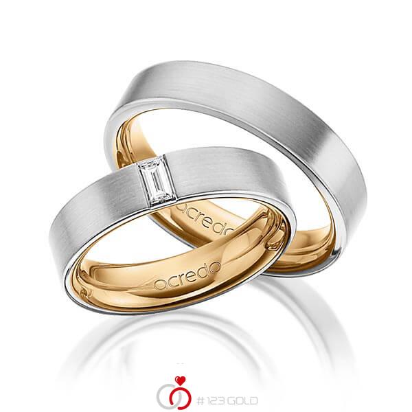 Paar bicolor Trauringe/Eheringe in außen Graugold 585 , innen Roségold 585 mit zus. 0,2 ct. Baguette-Diamant tw, vs von acredo - A-1470-2 Paar bicolor Trauringe/Eheringe in außen Graugold 585 , innen Roségold 585 mit zus. 0,2 ct. Baguette-Diamant tw, vs von acredo - A-1470-2