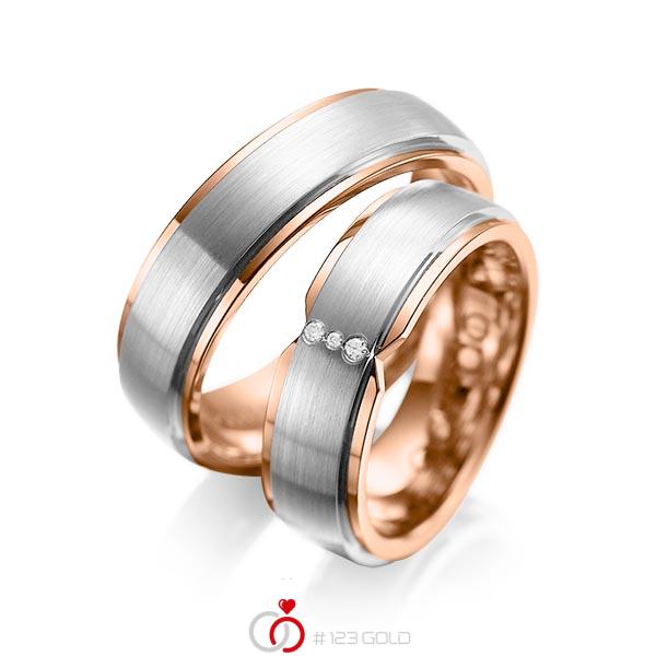 Paar bicolor Trauringe/Eheringe in außen Graugold 585 , innen Rotgold 585 mit zus. 0,025 ct. Brillant tw, si von acredo - A-1063-1 Paar bicolor Trauringe/Eheringe in außen Graugold 585 , innen Rotgold 585 mit zus. 0,025 ct. Brillant tw, si von acredo - A-1063-1