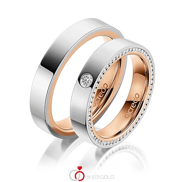 Paar bicolor Trauringe/Eheringe in aussen Graugold 585 , innen Rotgold 585 mit zus. 0,395 ct. Brillant tw, si von acredo - A-1541-3 Paar bicolor Trauringe/Eheringe in aussen Graugold 585 , innen Rotgold 585 mit zus. 0,395 ct. Brillant tw, si von acredo - A-1541-3