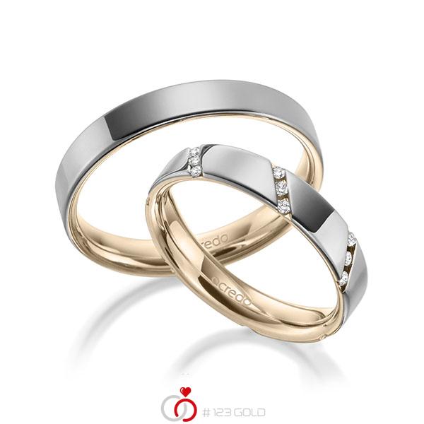 Paar bicolor Trauringe/Eheringe in aussen Graugold 585 , innen Signature Gold 585 mit zus. 0,21 ct. Brillant tw, si von acredo - A-1977-23 Paar bicolor Trauringe/Eheringe in aussen Graugold 585 , innen Signature Gold 585 mit zus. 0,21 ct. Brillant tw, si von acredo - A-1977-23