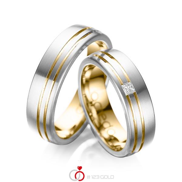 Paar bicolor Trauringe/Eheringe in außen Platin 950 , innen Gelbgold 750 mit zus. 0,05 ct. Prinzess-Diamant tw, si von acredo - A-1040-8 Paar bicolor Trauringe/Eheringe in außen Platin 950 , innen Gelbgold 750 mit zus. 0,05 ct. Prinzess-Diamant tw, si von acredo - A-1040-8