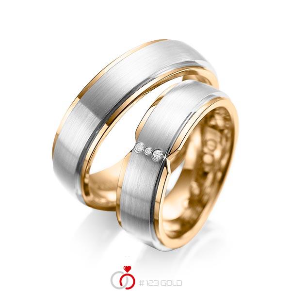 Paar bicolor Trauringe/Eheringe in aussen Platin 950 , innen Roségold 750 mit zus. 0,025 ct. Brillant tw, si von acredo - A-1063-4 Paar bicolor Trauringe/Eheringe in aussen Platin 950 , innen Roségold 750 mit zus. 0,025 ct. Brillant tw, si von acredo - A-1063-4