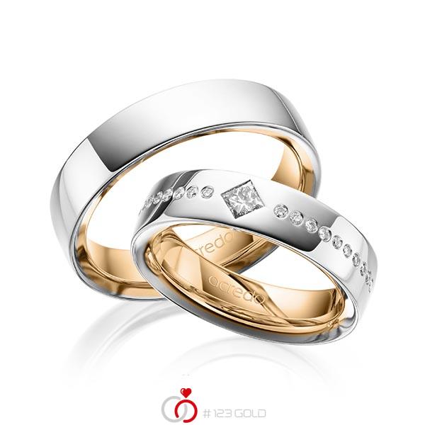 Paar bicolor Trauringe/Eheringe in aussen Platin 950 , innen Roségold 750 mit zus. 0,326 ct. Brillant & Prinzess-Diamant tw, si von acredo - A-1626-9 Paar bicolor Trauringe/Eheringe in aussen Platin 950 , innen Roségold 750 mit zus. 0,326 ct. Brillant & Prinzess-Diamant tw, si von acredo - A-1626-9
