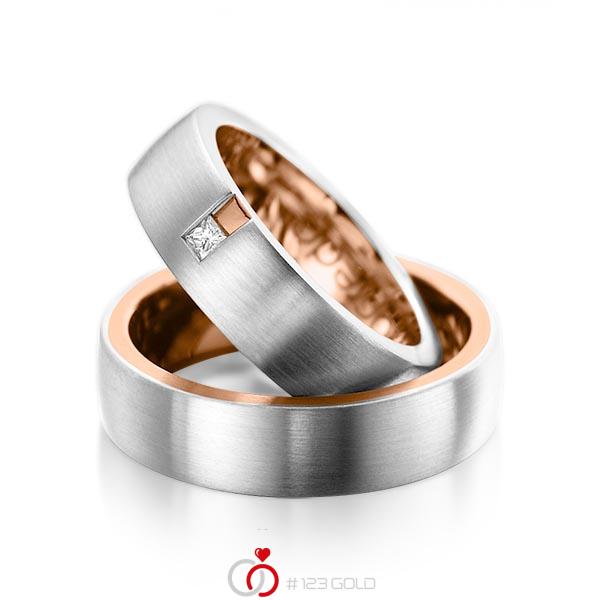 Paar bicolor Trauringe/Eheringe in aussen Platin 950 , innen Rotgold 750 mit zus. 0,06 ct. Prinzess-Diamant tw, si von acredo - A-1091-2 Paar bicolor Trauringe/Eheringe in aussen Platin 950 , innen Rotgold 750 mit zus. 0,06 ct. Prinzess-Diamant tw, si von acredo - A-1091-2
