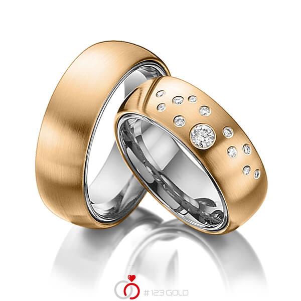 Paar bicolor Trauringe/Eheringe in außen Platin 950 , innen Rotgold 750 mit zus. 0,235 ct. Brillant tw, si von Steinberg - Q-1223-8 Paar bicolor Trauringe/Eheringe in außen Platin 950 , innen Rotgold 750 mit zus. 0,235 ct. Brillant tw, si von Steinberg - Q-1223-8