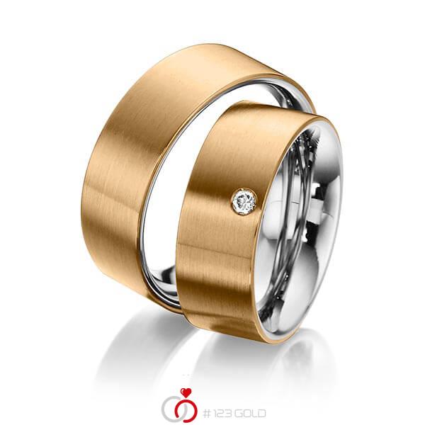 Paar bicolor Trauringe/Eheringe in aussen Roségold 585 , innen Edelstahl mit zus. 0,05 ct. Brillant tw, si von 123gold - Y-1289-3 Paar bicolor Trauringe/Eheringe in aussen Roségold 585 , innen Edelstahl mit zus. 0,05 ct. Brillant tw, si von 123gold - Y-1289-3