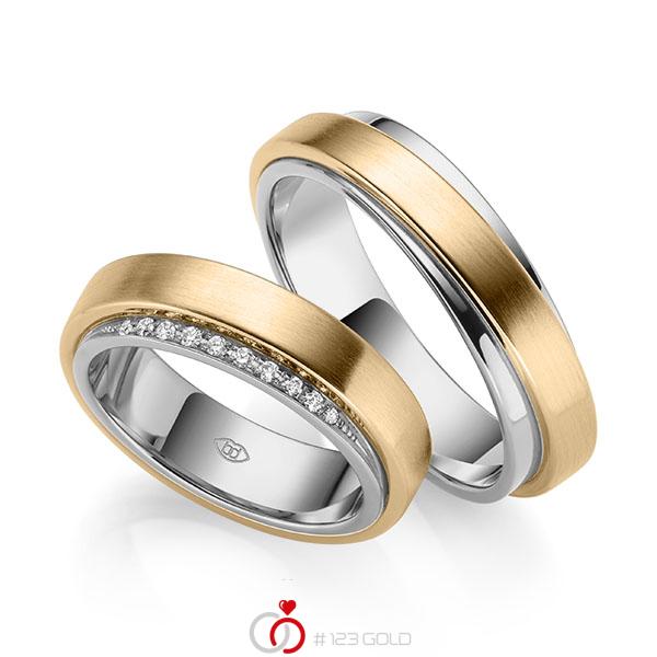 Paar bicolor Trauringe/Eheringe in aussen Roségold 585 , innen Graugold 585 mit zus. 0,076 ct. Brillant tw, si - UQ-1042-1 Paar bicolor Trauringe/Eheringe in aussen Roségold 585 , innen Graugold 585 mit zus. 0,076 ct. Brillant tw, si - UQ-1042-1