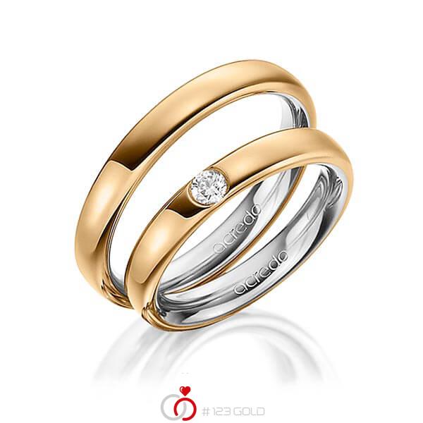 Paar bicolor Trauringe/Eheringe in außen Roségold 585 , innen Graugold 585 mit zus. 0,12 ct. Brillant tw, si von acredo - A-1466-1 Paar bicolor Trauringe/Eheringe in außen Roségold 585 , innen Graugold 585 mit zus. 0,12 ct. Brillant tw, si von acredo - A-1466-1