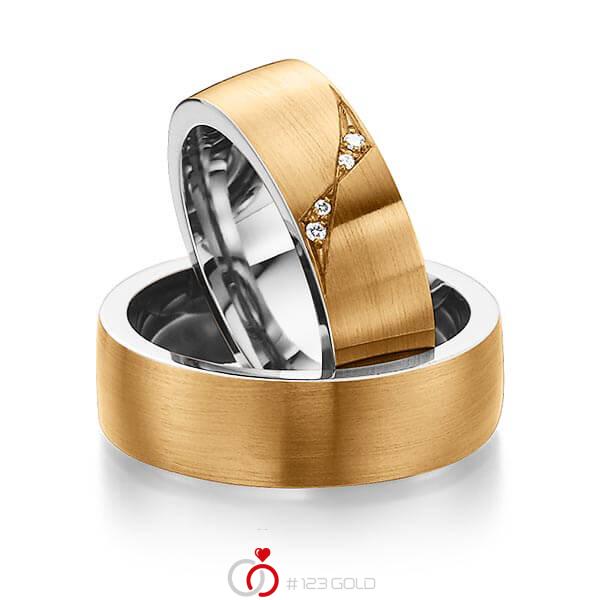 Paar bicolor Trauringe/Eheringe in aussen Roségold 750 , innen Platin 950 mit zus. 0,05 ct. Brillant tw, si von 123gold - Y-1303-9 Paar bicolor Trauringe/Eheringe in aussen Roségold 750 , innen Platin 950 mit zus. 0,05 ct. Brillant tw, si von 123gold - Y-1303-9