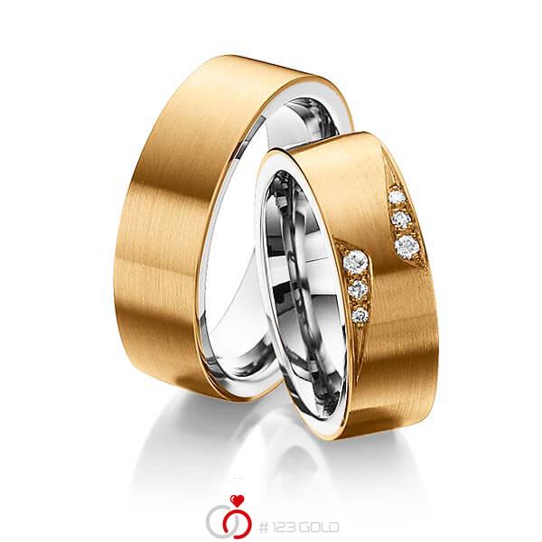 Paar bicolor Trauringe/Eheringe in aussen Roségold 750 , innen Platin 950 mit zus. 0,1 ct. Brillant tw, si von 123gold - Y-1305-9 Paar bicolor Trauringe/Eheringe in aussen Roségold 750 , innen Platin 950 mit zus. 0,1 ct. Brillant tw, si von 123gold - Y-1305-9