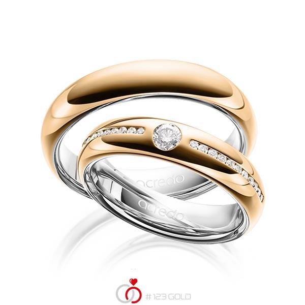 Paar bicolor Trauringe/Eheringe in aussen Roségold 750 , innen Platin 950 mit zus. 0,326 ct. Brillant tw, si tw, vs von acredo - A-1625-9 Paar bicolor Trauringe/Eheringe in aussen Roségold 750 , innen Platin 950 mit zus. 0,326 ct. Brillant tw, si tw, vs von acredo - A-1625-9