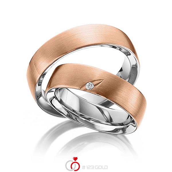 Paar bicolor Trauringe/Eheringe in aussen Rotgold 585 , innen Edelstahl mit zus. 0,025 ct. Brillant tw, si von 123gold - Y-1294-3 Paar bicolor Trauringe/Eheringe in aussen Rotgold 585 , innen Edelstahl mit zus. 0,025 ct. Brillant tw, si von 123gold - Y-1294-3