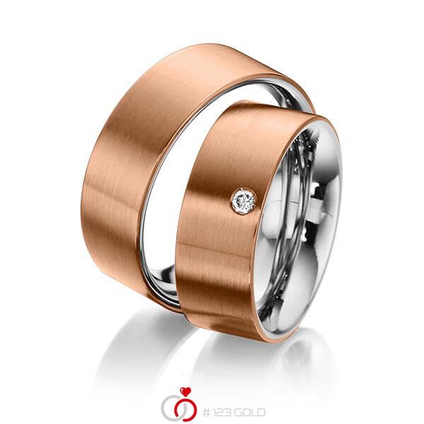 Paar bicolor Trauringe/Eheringe in aussen Rotgold 585 , innen Edelstahl mit zus. 0,05 ct. Brillant tw, si von 123gold - Y-1289-2 Paar bicolor Trauringe/Eheringe in aussen Rotgold 585 , innen Edelstahl mit zus. 0,05 ct. Brillant tw, si von 123gold - Y-1289-2
