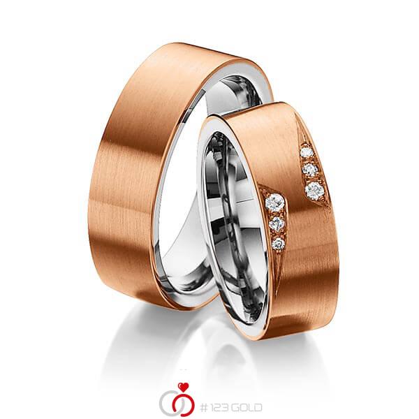Paar bicolor Trauringe/Eheringe in außen Rotgold 585 , innen Edelstahl mit zus. 0,1 ct. Brillant tw, si von 123gold - Y-1305-1 Paar bicolor Trauringe/Eheringe in außen Rotgold 585 , innen Edelstahl mit zus. 0,1 ct. Brillant tw, si von 123gold - Y-1305-1