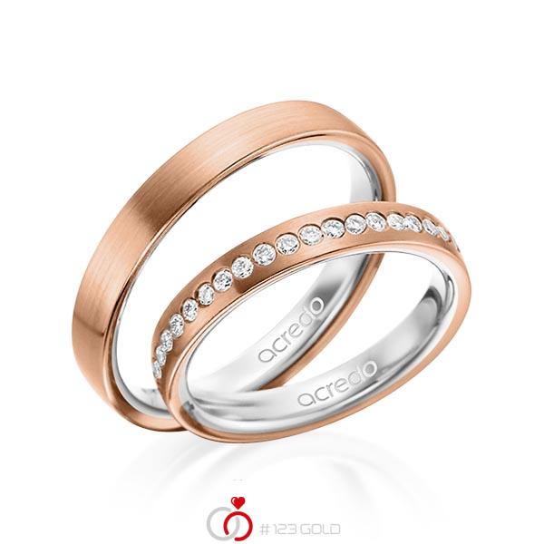 Paar bicolor Trauringe/Eheringe in aussen Rotgold 750 , innen Platin 950 mit zus. 0,225 ct. Brillant tw, si von acredo - A-1498-9 Paar bicolor Trauringe/Eheringe in aussen Rotgold 750 , innen Platin 950 mit zus. 0,225 ct. Brillant tw, si von acredo - A-1498-9