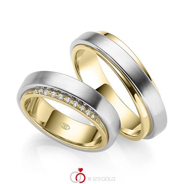 Paar bicolor Trauringe/Eheringe in außen Weißgold 585 , innen Gelbgold 585 mit zus. 0,152 ct. Brillant tw, si - UQ-1042-5 Paar bicolor Trauringe/Eheringe in außen Weißgold 585 , innen Gelbgold 585 mit zus. 0,152 ct. Brillant tw, si - UQ-1042-5