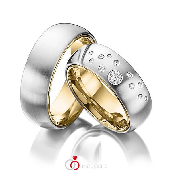 Paar bicolor Trauringe/Eheringe in außen Weißgold 585 , innen Gelbgold 585 mit zus. 0,235 ct. Brillant tw, si von Steinberg - Q-1223-1 Paar bicolor Trauringe/Eheringe in außen Weißgold 585 , innen Gelbgold 585 mit zus. 0,235 ct. Brillant tw, si von Steinberg - Q-1223-1