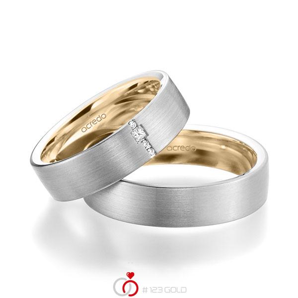 Paar bicolor Trauringe/Eheringe in aussen Weissgold 585 , innen Roségold 585 mit zus. 0,045 ct. Brillant & Prinzess-Diamant tw, si von acredo - A-1948-11 Paar bicolor Trauringe/Eheringe in aussen Weissgold 585 , innen Roségold 585 mit zus. 0,045 ct. Brillant & Prinzess-Diamant tw, si von acredo - A-1948-11