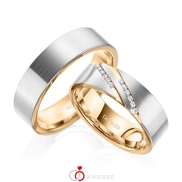 Paar bicolor Trauringe/Eheringe in außen Weißgold 585 , innen Roségold 585 mit zus. 0,12 ct. Brillant tw, si von acredo - A-2008-11 Paar bicolor Trauringe/Eheringe in außen Weißgold 585 , innen Roségold 585 mit zus. 0,12 ct. Brillant tw, si von acredo - A-2008-11