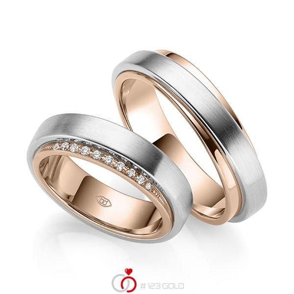 Paar bicolor Trauringe/Eheringe in außen Weißgold 585 , innen Rotgold 585 mit zus. 0,152 ct. Brillant tw, si - UQ-1042-6 Paar bicolor Trauringe/Eheringe in außen Weißgold 585 , innen Rotgold 585 mit zus. 0,152 ct. Brillant tw, si - UQ-1042-6