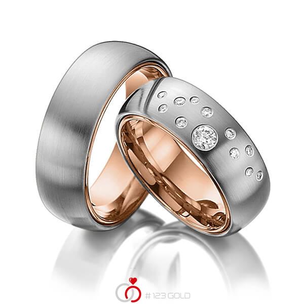 Paar bicolor Trauringe/Eheringe in außen Weißgold 585 , innen Rotgold 585 mit zus. 0,235 ct. Brillant tw, si von Steinberg - Q-1223-9 Paar bicolor Trauringe/Eheringe in außen Weißgold 585 , innen Rotgold 585 mit zus. 0,235 ct. Brillant tw, si von Steinberg - Q-1223-9
